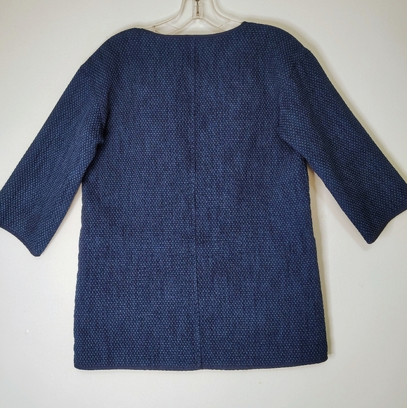 Eileen Fisher women's woven denim cardigan jacket, textured, sz 2P, oversized. - Picture 3 of 13